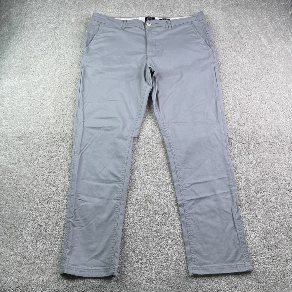 Ben Sherman Pants Mens 38x32 Grey Slim Fit Straight Stretch Chino‎ Slacks
